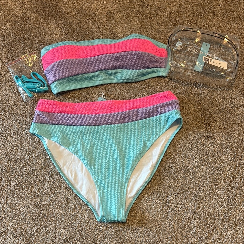 Pink and Purple Color-Block Bikini Set